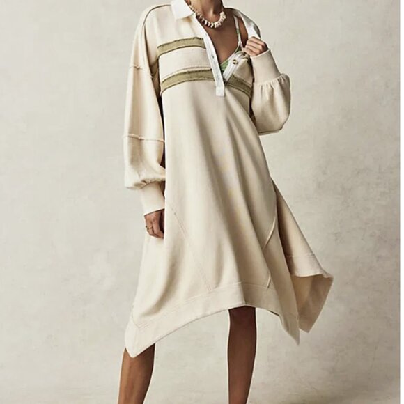 Free People Blair Oversized Sweatshirt Dress, New, Oatmeal Combo, Small - Picture 1 of 7
